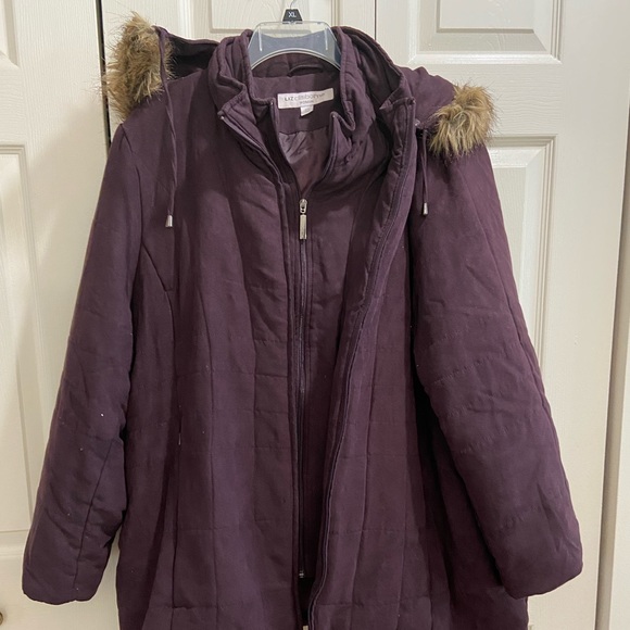 Liz Claiborne Jackets & Blazers - Womens Dark Purple quilted double zipper front long coat.